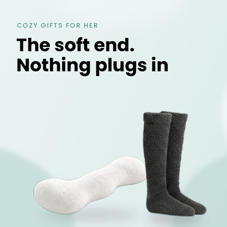 The soft end. Nothing plugs in: Cozy Curve Pillow™ and Fuzzy Socks™ by The Snuggles