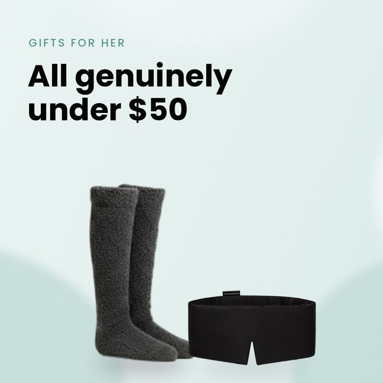 All genuinely under $50: Fuzzy Socks™ and Silky Sleep Mask by The Snuggles