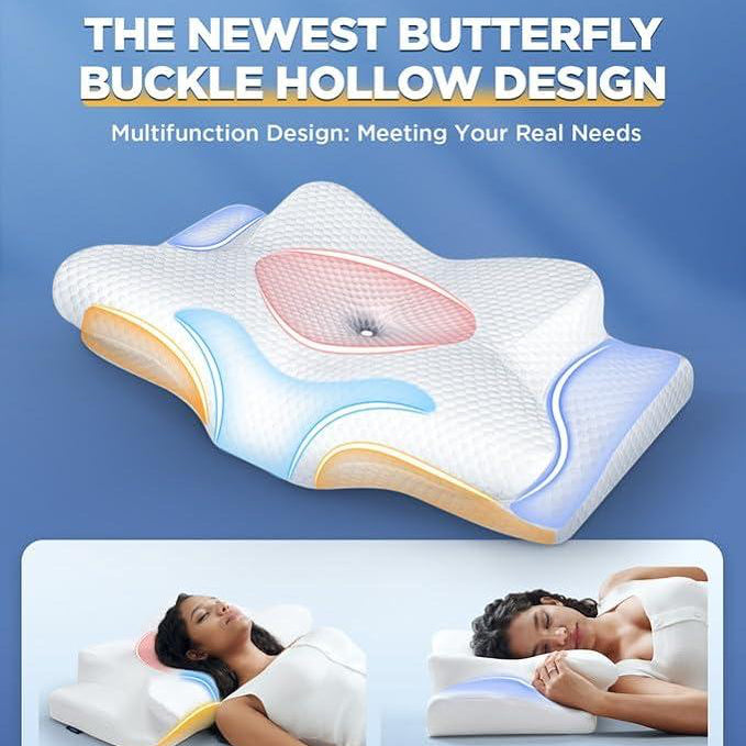 The Snuggles Butterfly Pillow — butterfly hollow design that aligns the head with the spine and distributes neck pressure