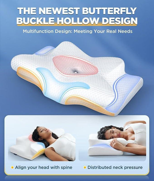 The Snuggles Butterfly Pillow — butterfly hollow design that aligns the head with the spine and distributes neck pressure