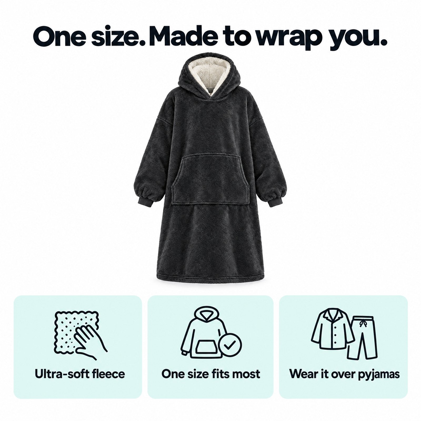 Blanky Hoodie one size fits most, ultra-soft fleece, wear it over pyjamas