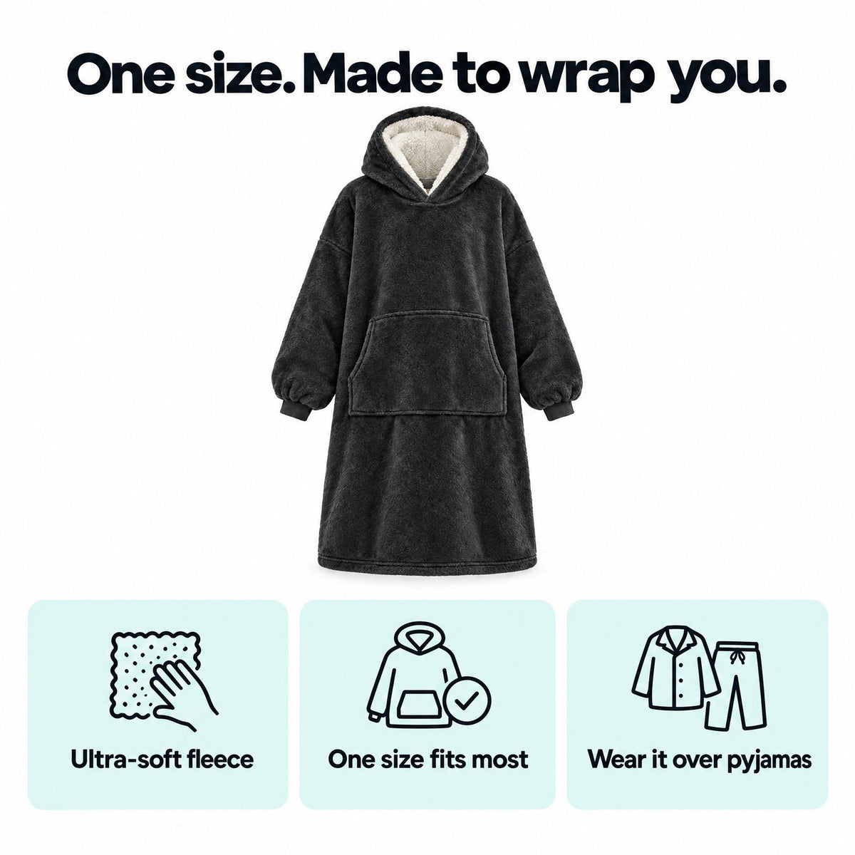 Blanky Hoodie one size fits most, ultra-soft fleece, wear it over pyjamas