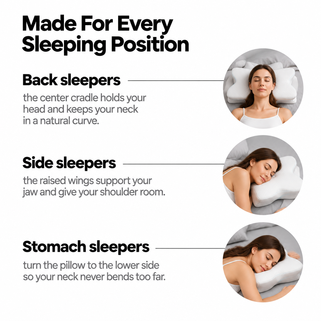 The Snuggles Butterfly Pillow made for every sleeping position — back, side and stomach sleepers