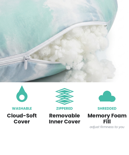 Cloud Pillow™ washable cover, zippered inner cover and shredded memory foam fill