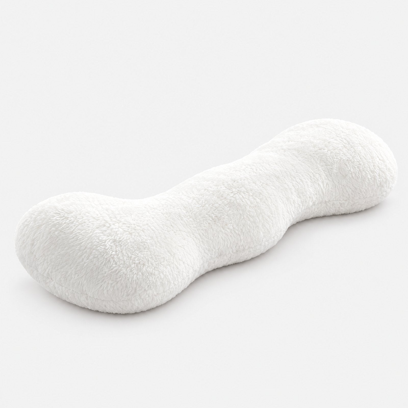 Cozy Curve Pillow, long curved white sherpa plush body pillow
