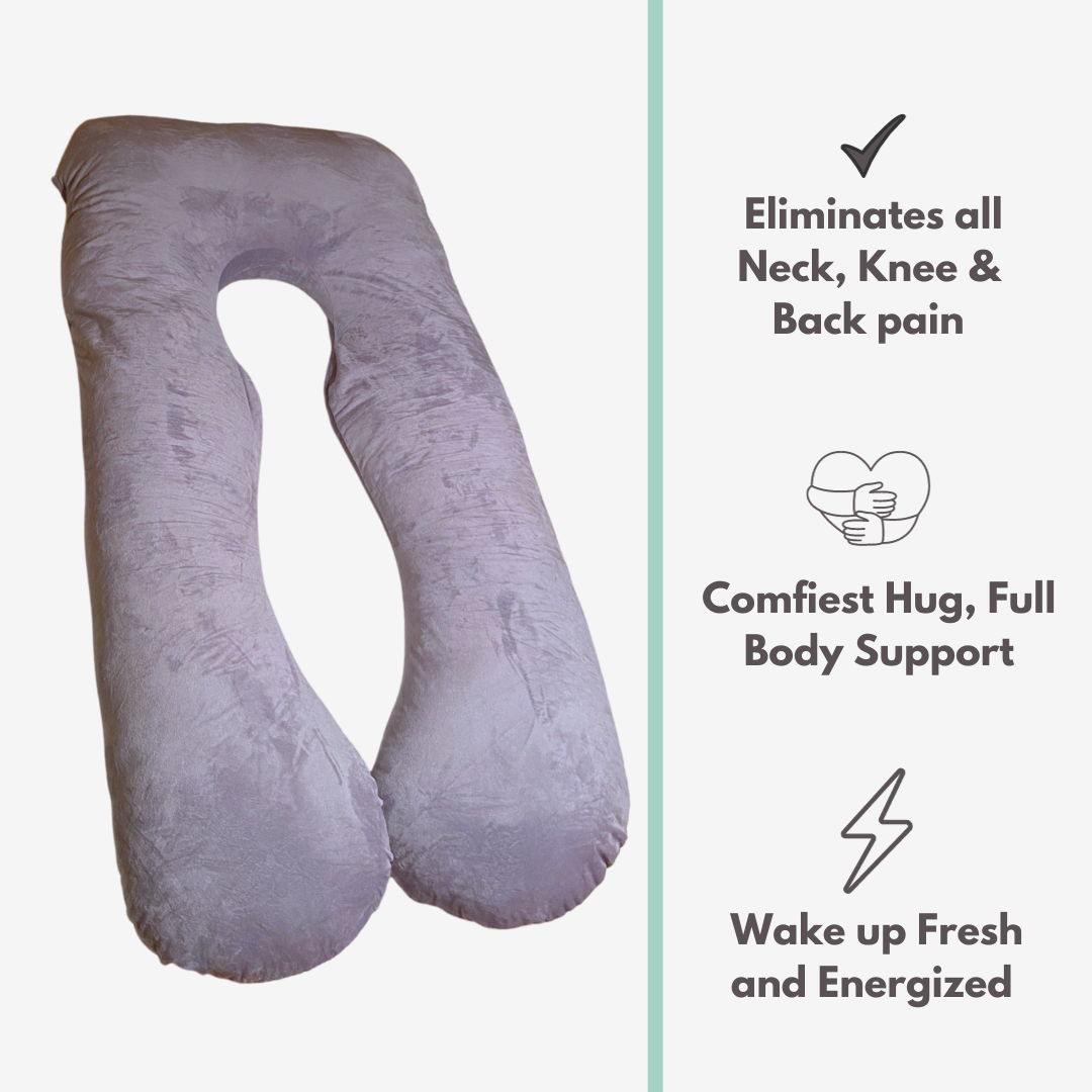 Grey Cuddly Pillow™ U-shaped body pillow with benefits: neck, knee and back support, full body hug