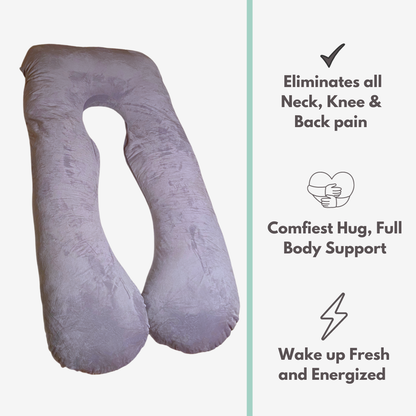 Grey Cuddly Pillow™ U-shaped body pillow with benefits: neck, knee and back support, full body hug