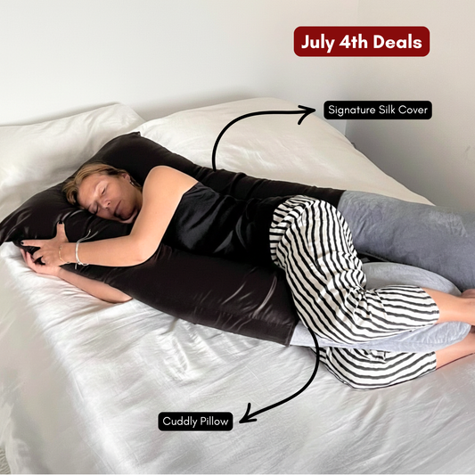 Elegant Cozy Set by The Snuggles: Cuddly Pillow™ with black Cooling Silk Cover