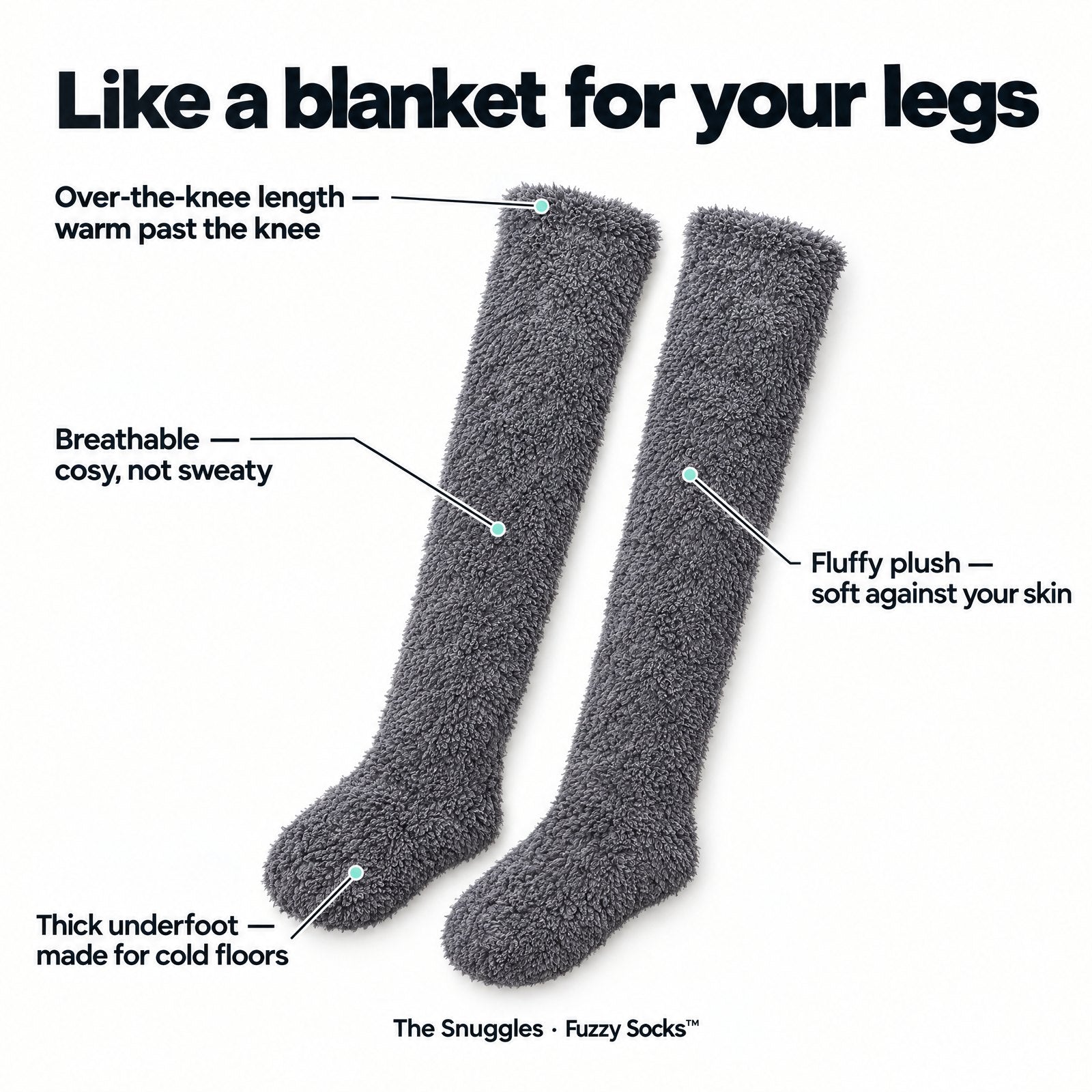 Fuzzy Socks features: over-the-knee length, fluffy plush, thick underfoot, breathable