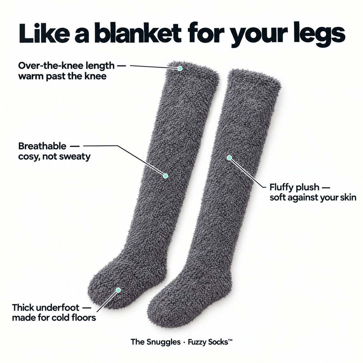 Fuzzy Socks features: over-the-knee length, fluffy plush, thick underfoot, breathable
