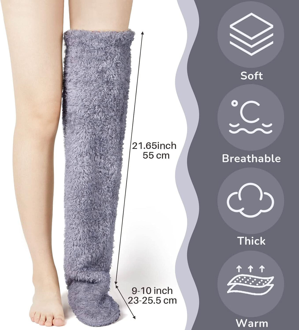 Fuzzy Socks™ size guide: 55 cm long, soft, breathable, thick and warm