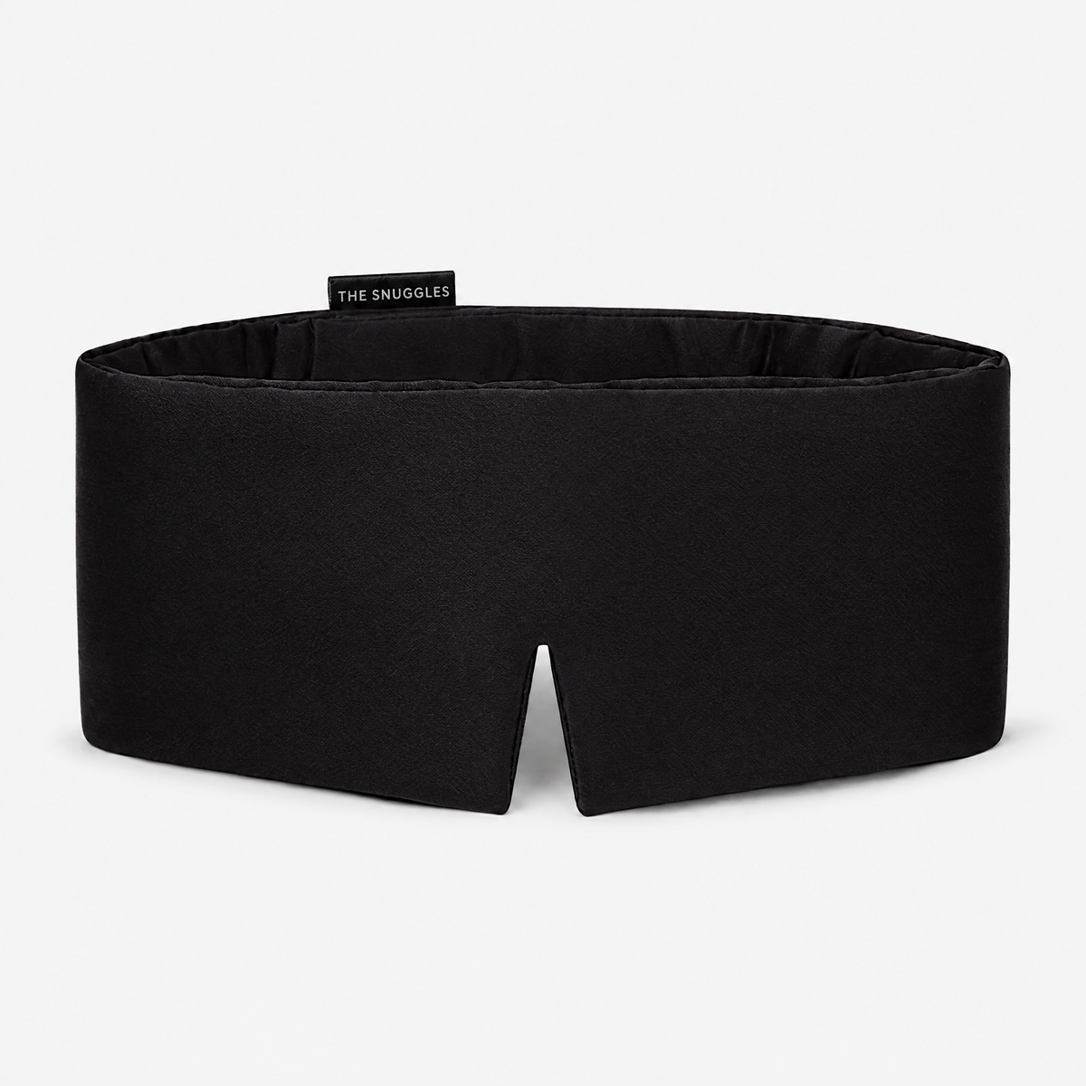 The Snuggles Silky Sleep Mask in black mulberry silk, front view